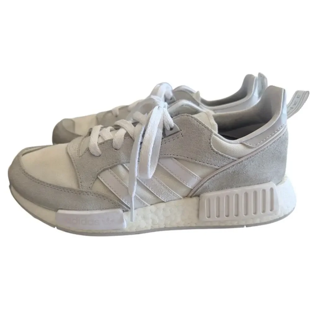 Adidas Boston Super R1 Sneakers Trainers 7 Men Triple White Grey Suede Workout